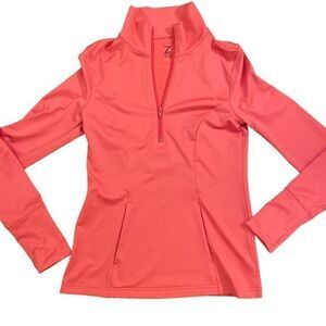Zella Quarter Zip Top - XS salmon pink , polyester spandex